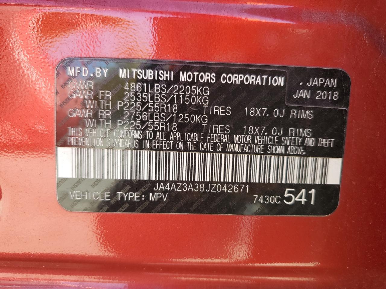 2018 Mitsubishi Outlander Se VIN: JA4AZ3A38JZ042671 Lot: 91070045