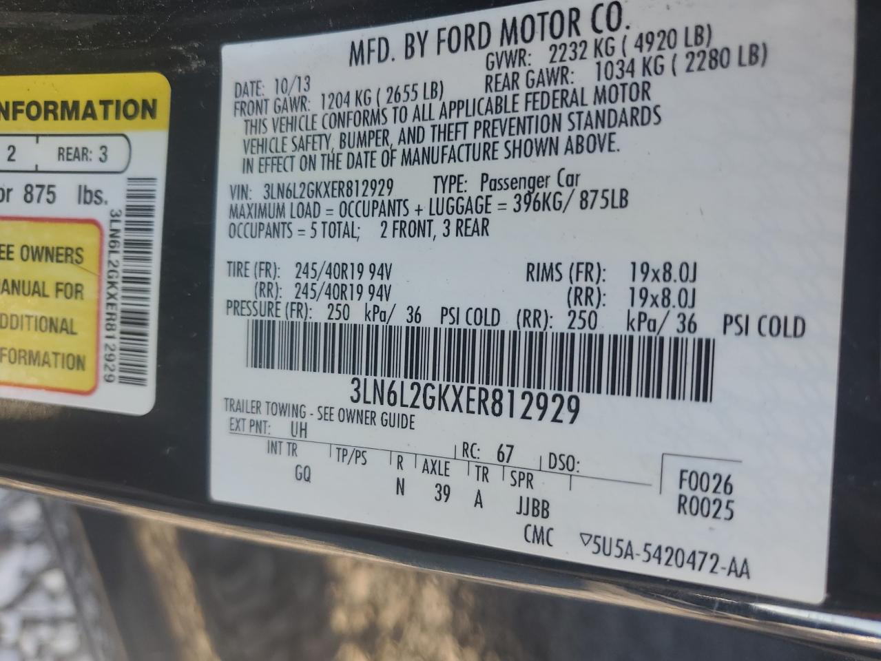 2014 Lincoln Mkz VIN: 3LN6L2GKXER812929 Lot: 91170725