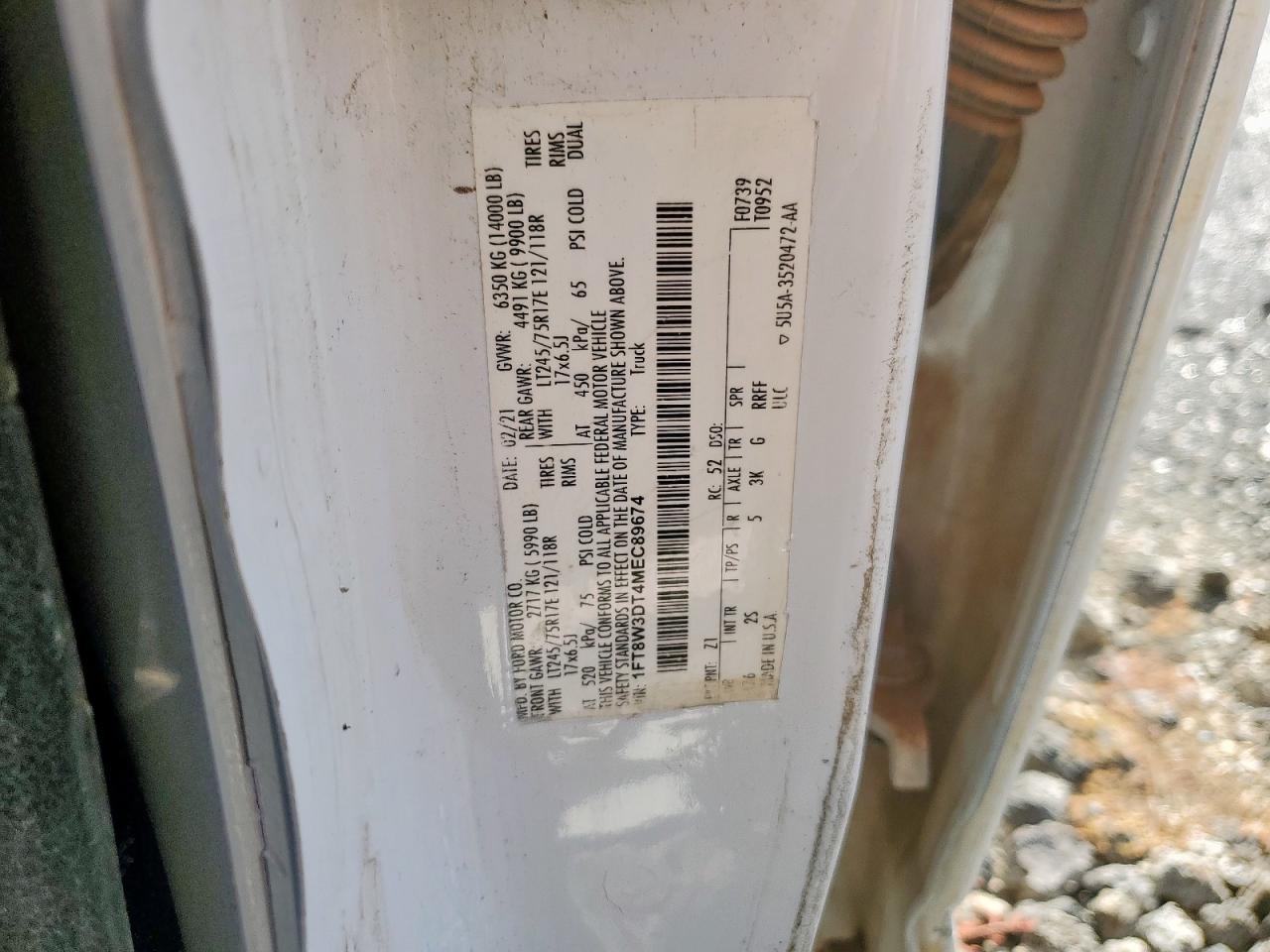 2021 Ford F350 Super Duty VIN: 1FT8W3DT4MEC89674 Lot: 91326615