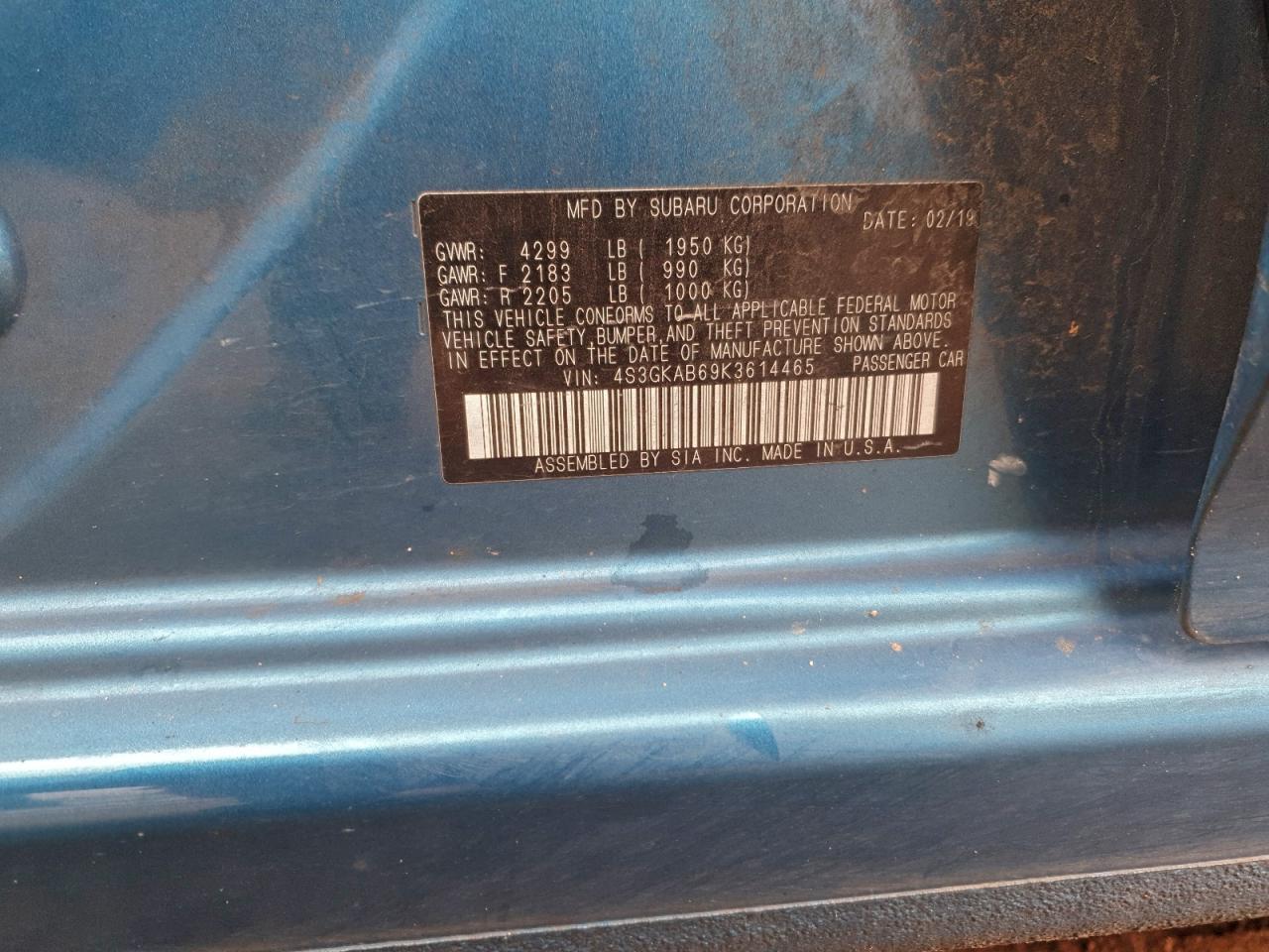 2019 Subaru Impreza VIN: 4S3GKAB69K3614465 Lot: 94418285