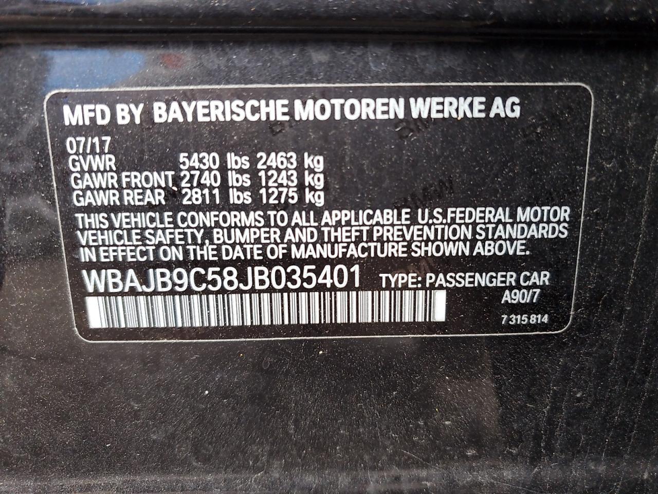 2018 BMW M550Xi VIN: WBAJB9C58JB035401 Lot: 93097145