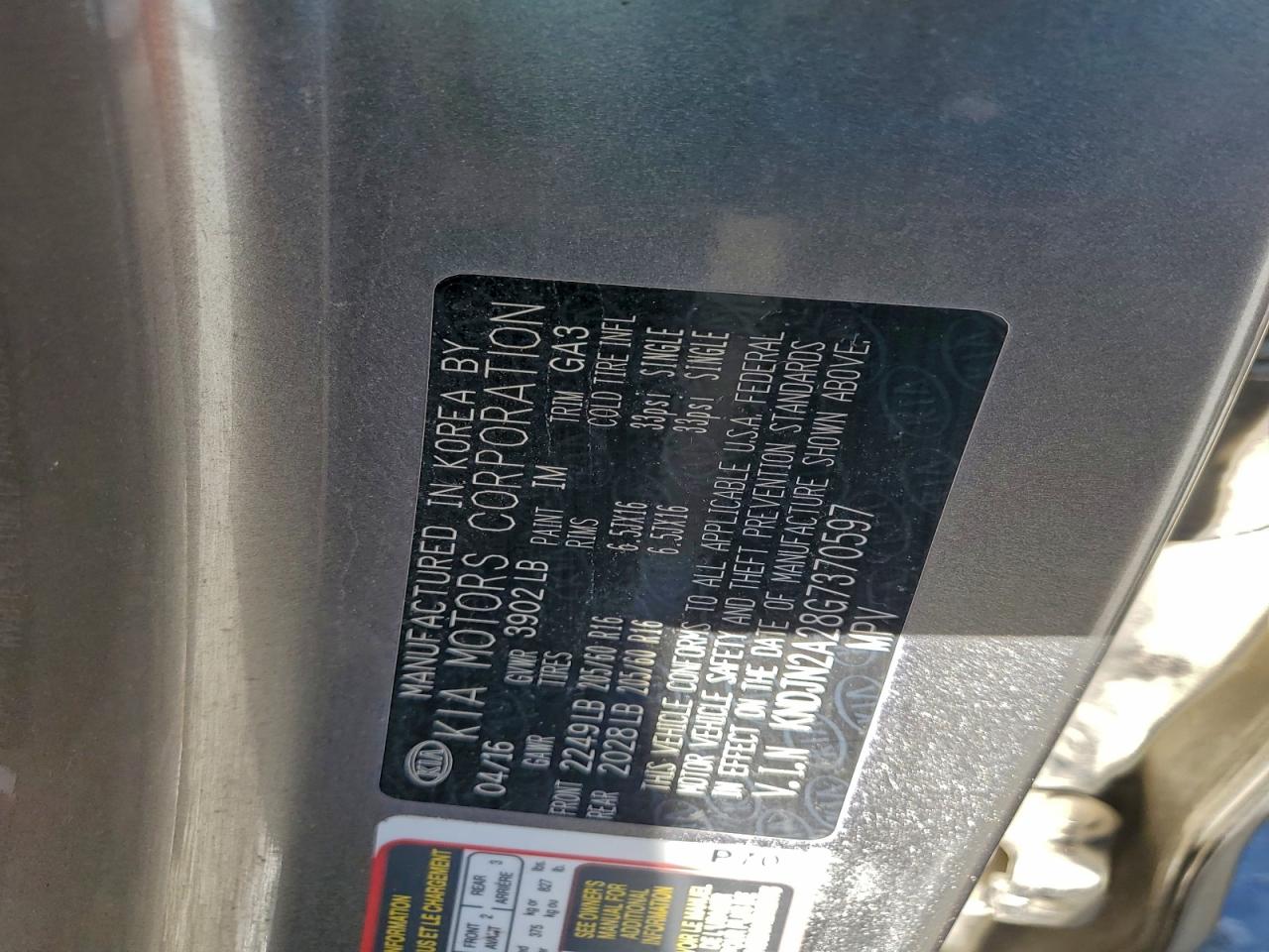 2016 Kia Soul VIN: KNDJN2A28G7370597 Lot: 93778405