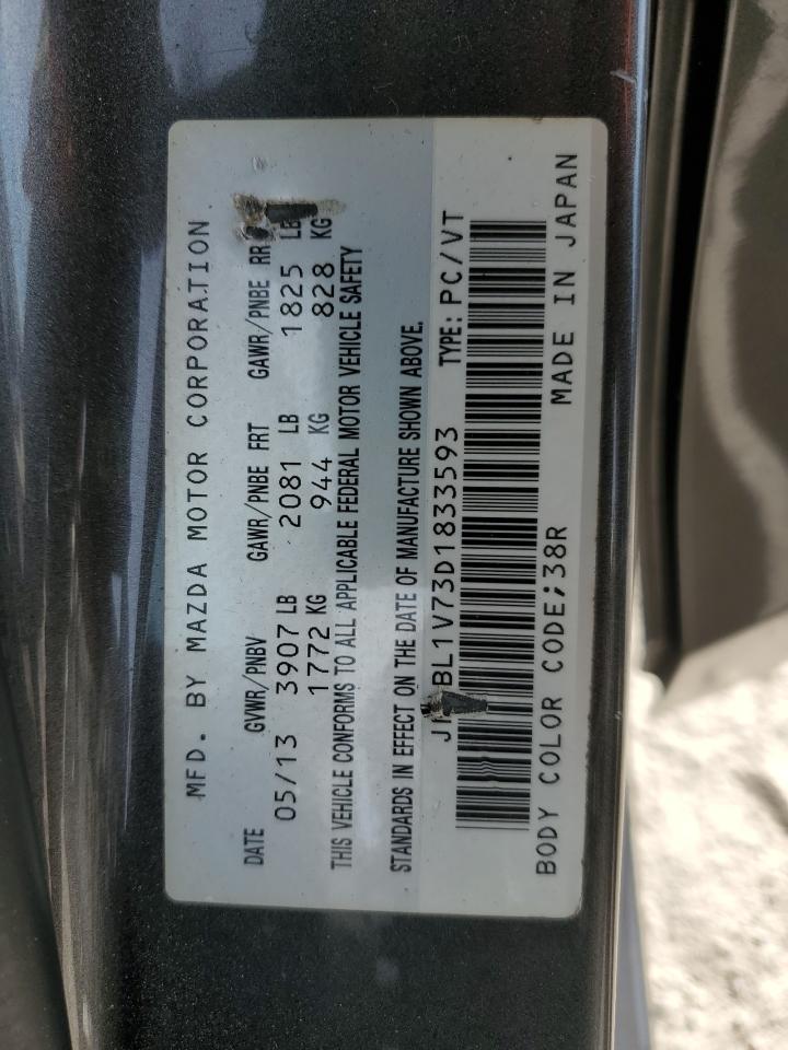 2013 Mazda 3 I VIN: JM1BL1V73D1833593 Lot: 93309125