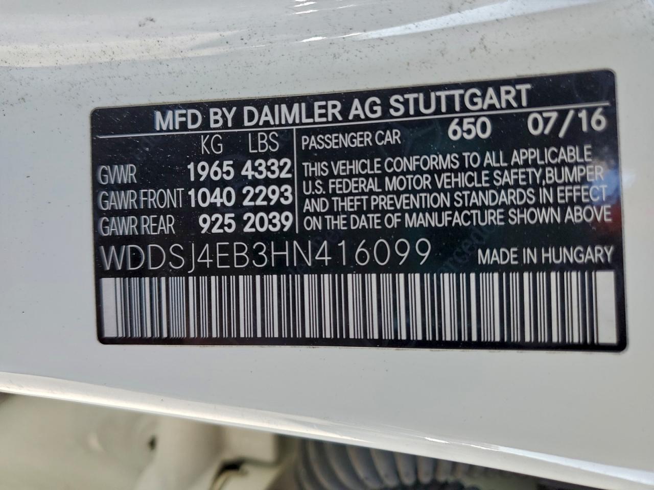 2017 Mercedes-Benz Cla 250 VIN: WDDSJ4EB3HN416099 Lot: 92730035