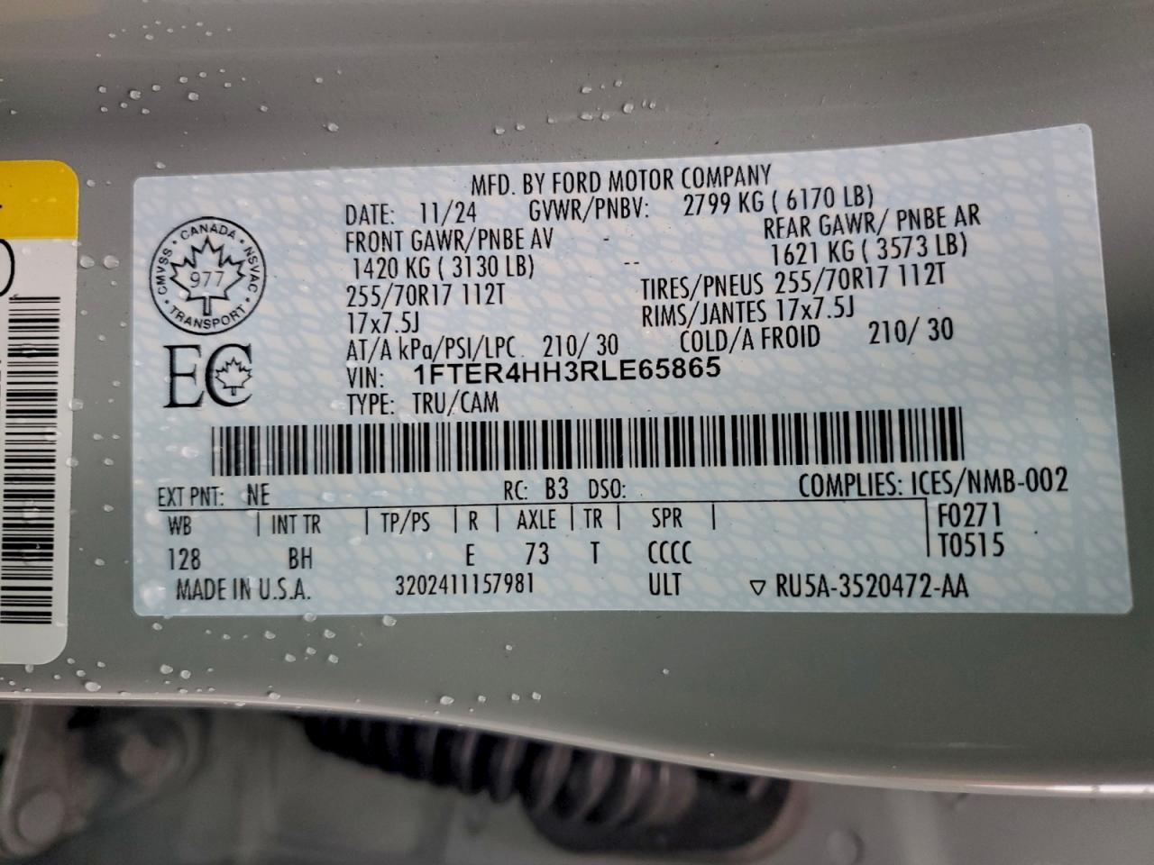 2024 Ford Ranger Xlt VIN: 1FTER4HH3RLE65865 Lot: 93692825