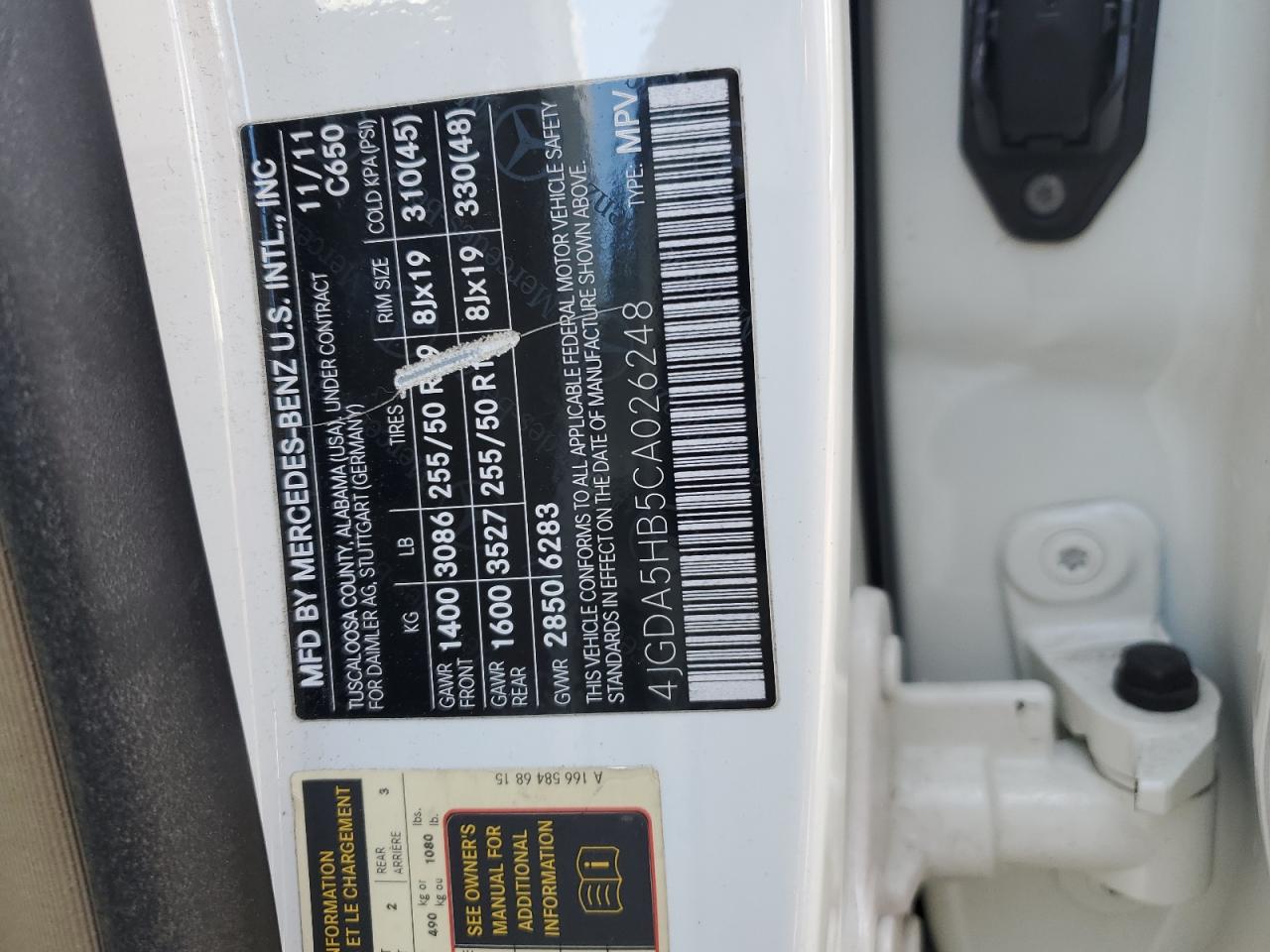 2012 Mercedes-Benz Ml 350 4Matic VIN: 4JGDA5HB5CA026248 Lot: 92272275