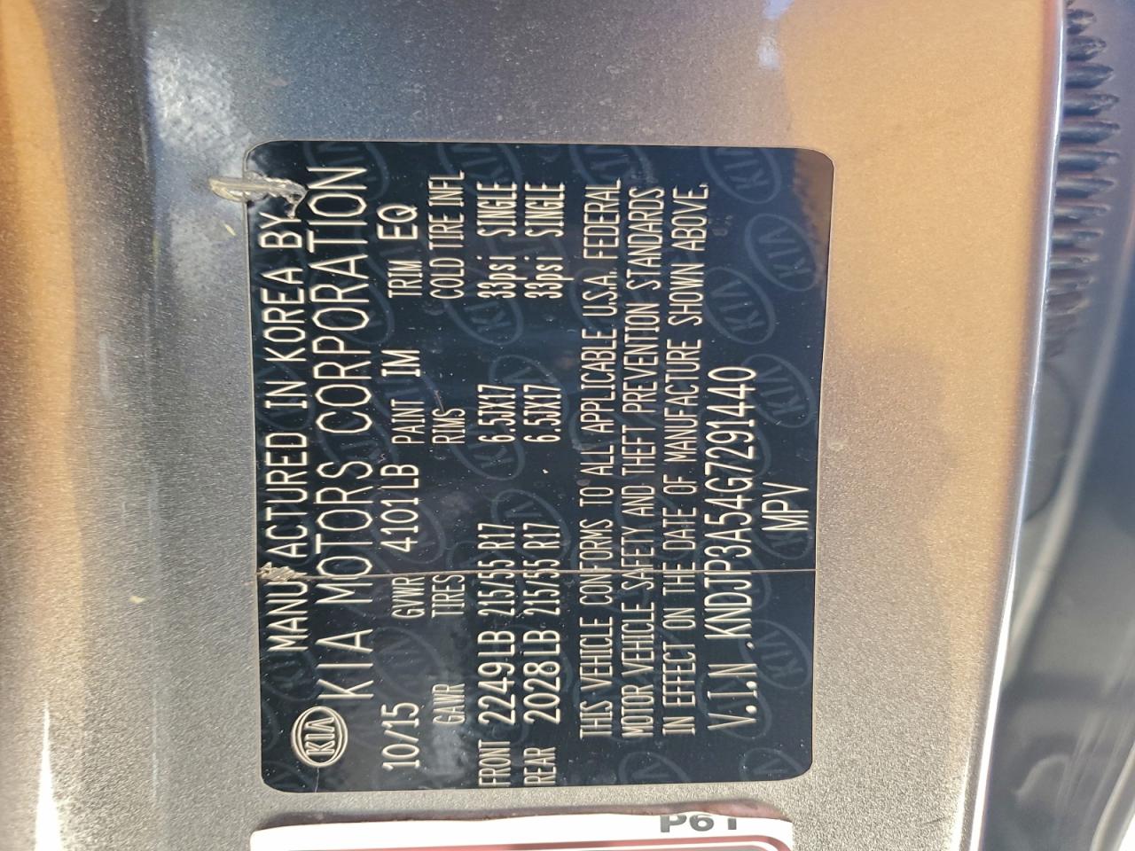 2016 Kia Soul + VIN: KNDJP3A54G7291440 Lot: 93627515