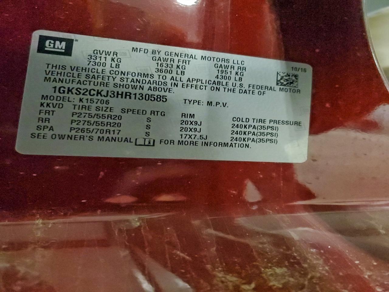 2017 GMC Yukon Denali VIN: 1GKS2CKJ3HR130585 Lot: 93834605