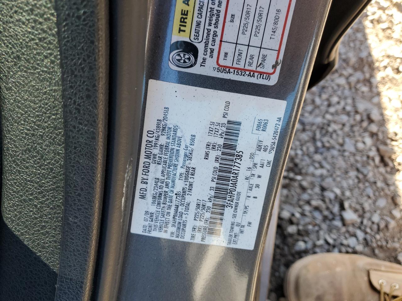 2010 Ford Fusion Sel VIN: 3FAHP0JA0AR177385 Lot: 91586585