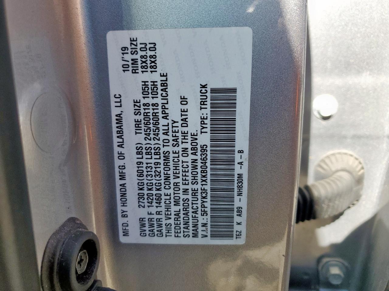 2019 Honda Ridgeline Sport VIN: 5FPYK3F1XKB046395 Lot: 90638485