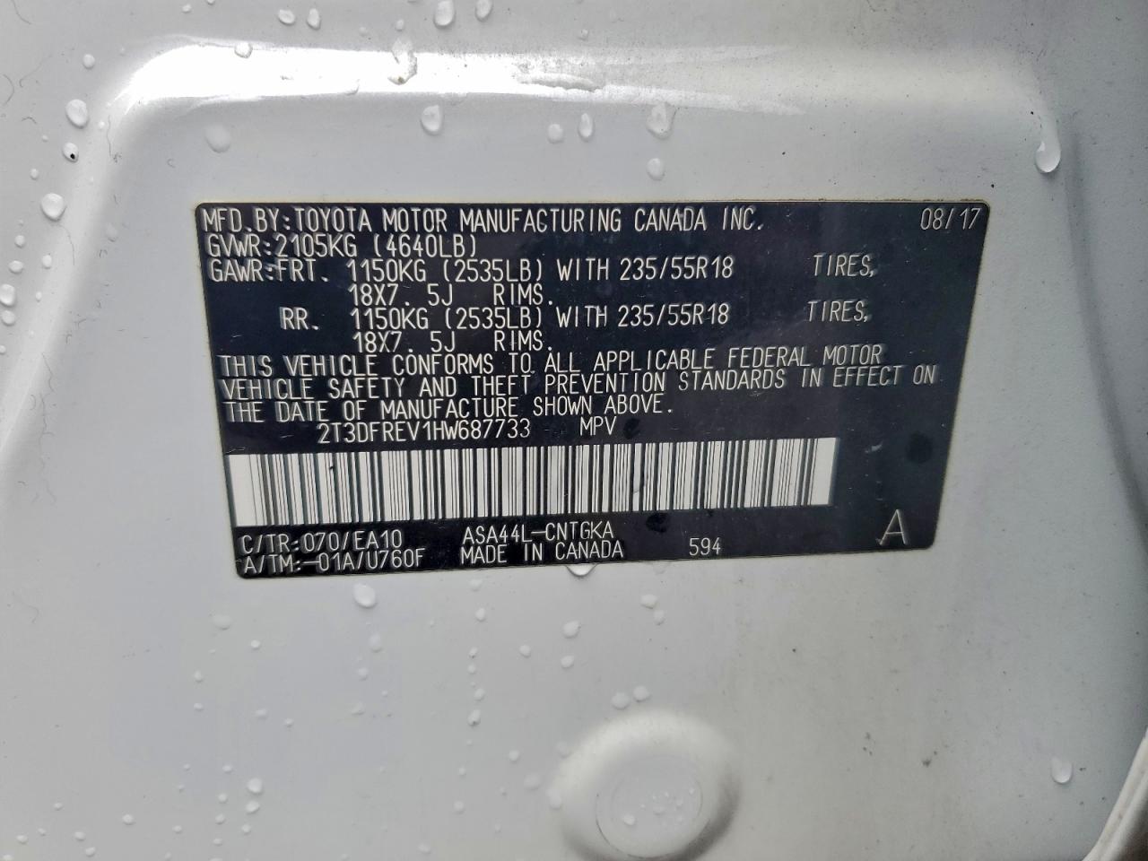 2017 Toyota Rav4 Limited VIN: 2T3DFREV1HW687733 Lot: 94444285