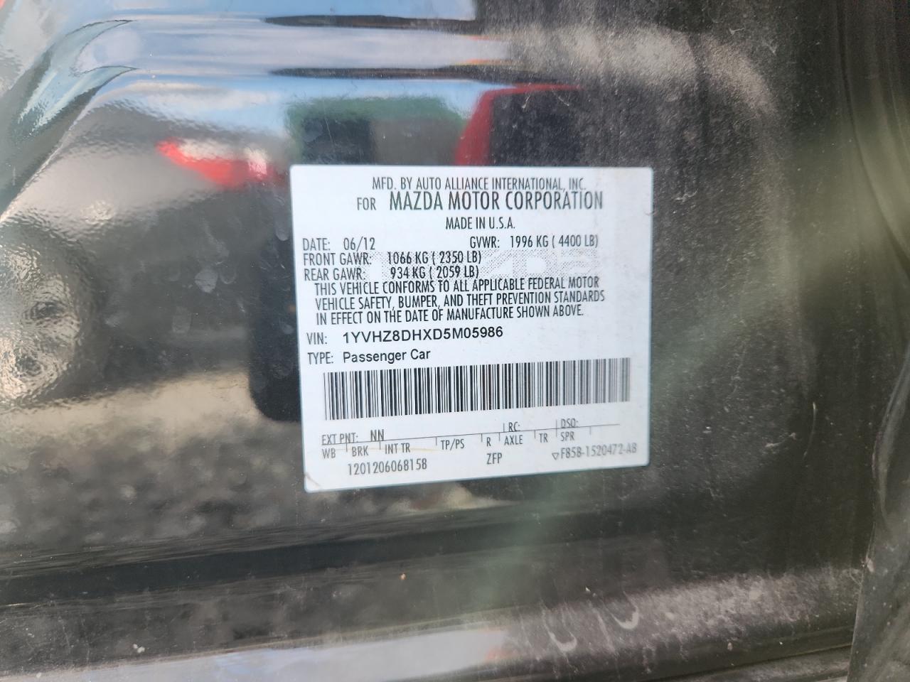 2013 Mazda 6 Touring VIN: 1YVHZ8DHXD5M05986 Lot: 91582665