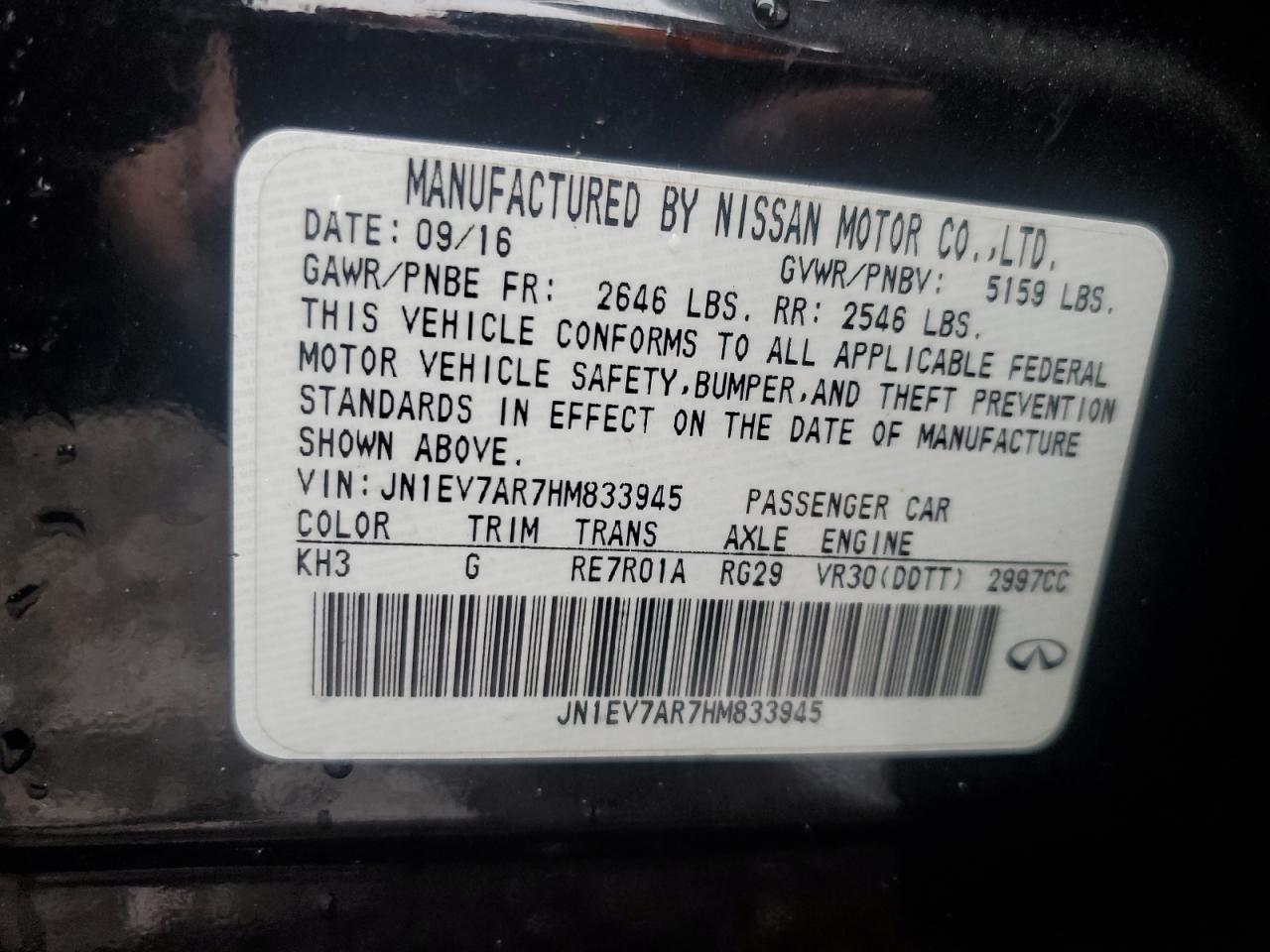 2017 Infiniti Q50 Premium VIN: JN1EV7AR7HM833945 Lot: 93421115