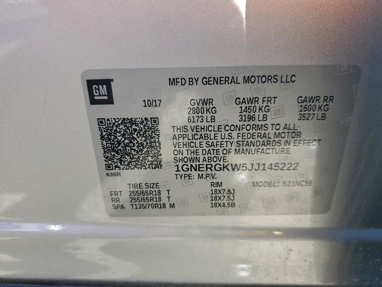 2018 Chevrolet Traverse Lt VIN: 1GNERGKW5JJ145222 Lot: 94703685