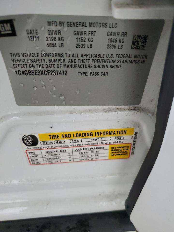 2012 Buick Lacrosse Convenience VIN: 1G4GB5E3XCF237472 Lot: 93620395