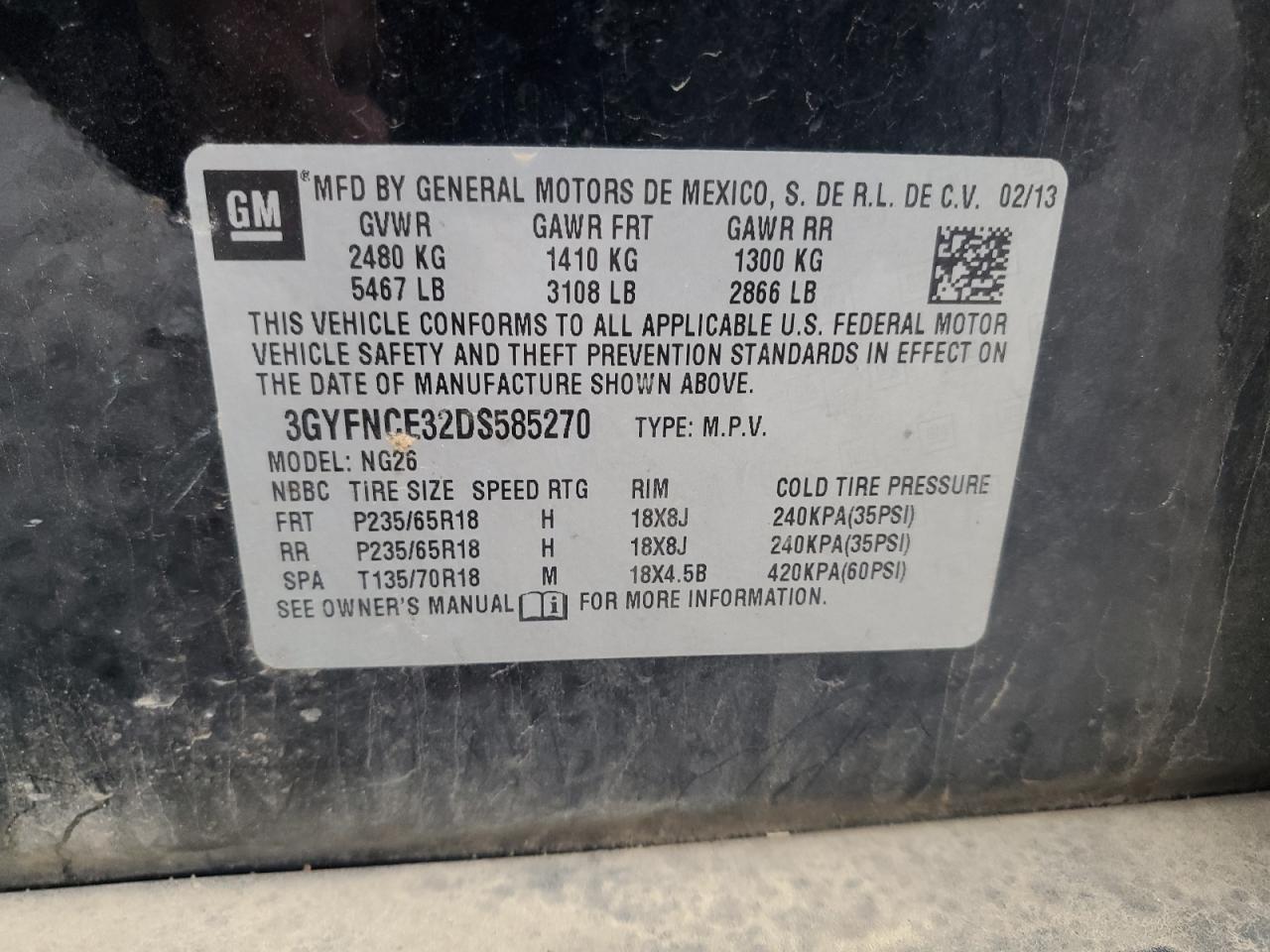 2013 Cadillac Srx Luxury Collection VIN: 3GYFNCE32DS585270 Lot: 91439485