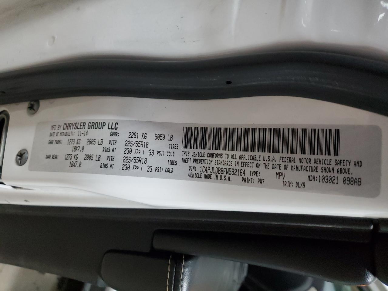 2015 Jeep Cherokee Limited VIN: 1C4PJLDB8FW592164 Lot: 92981525