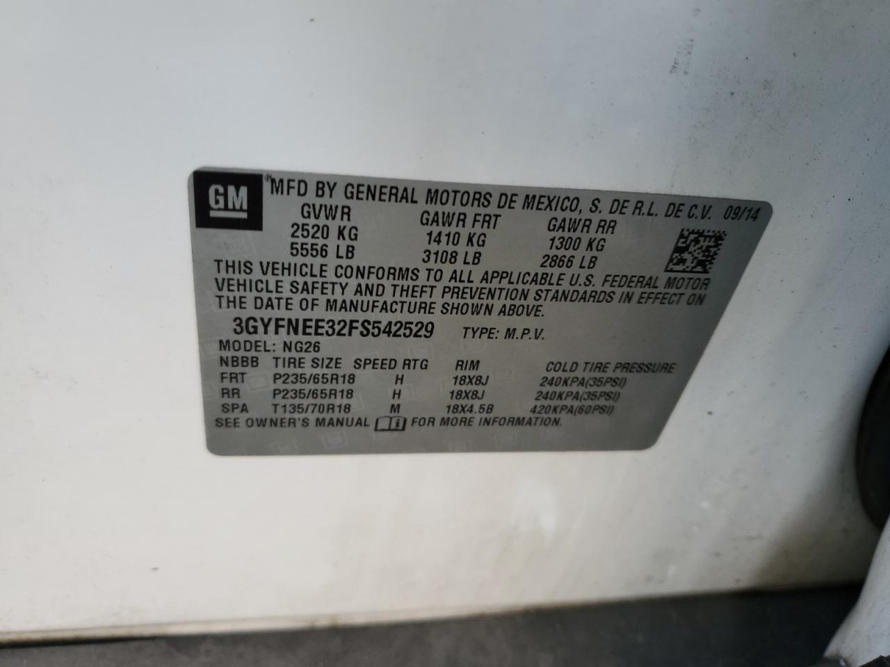 2015 Cadillac Srx Luxury Collection VIN: 3GYFNEE32FS542529 Lot: 93294635