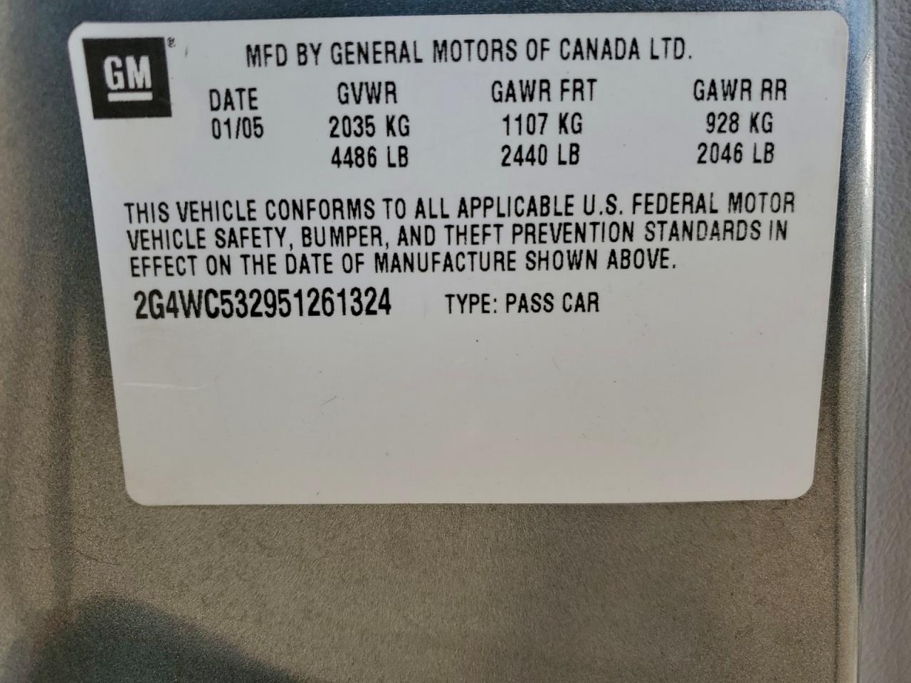 2005 Buick Lacrosse Cx VIN: 2G4WC532951261324 Lot: 94669145