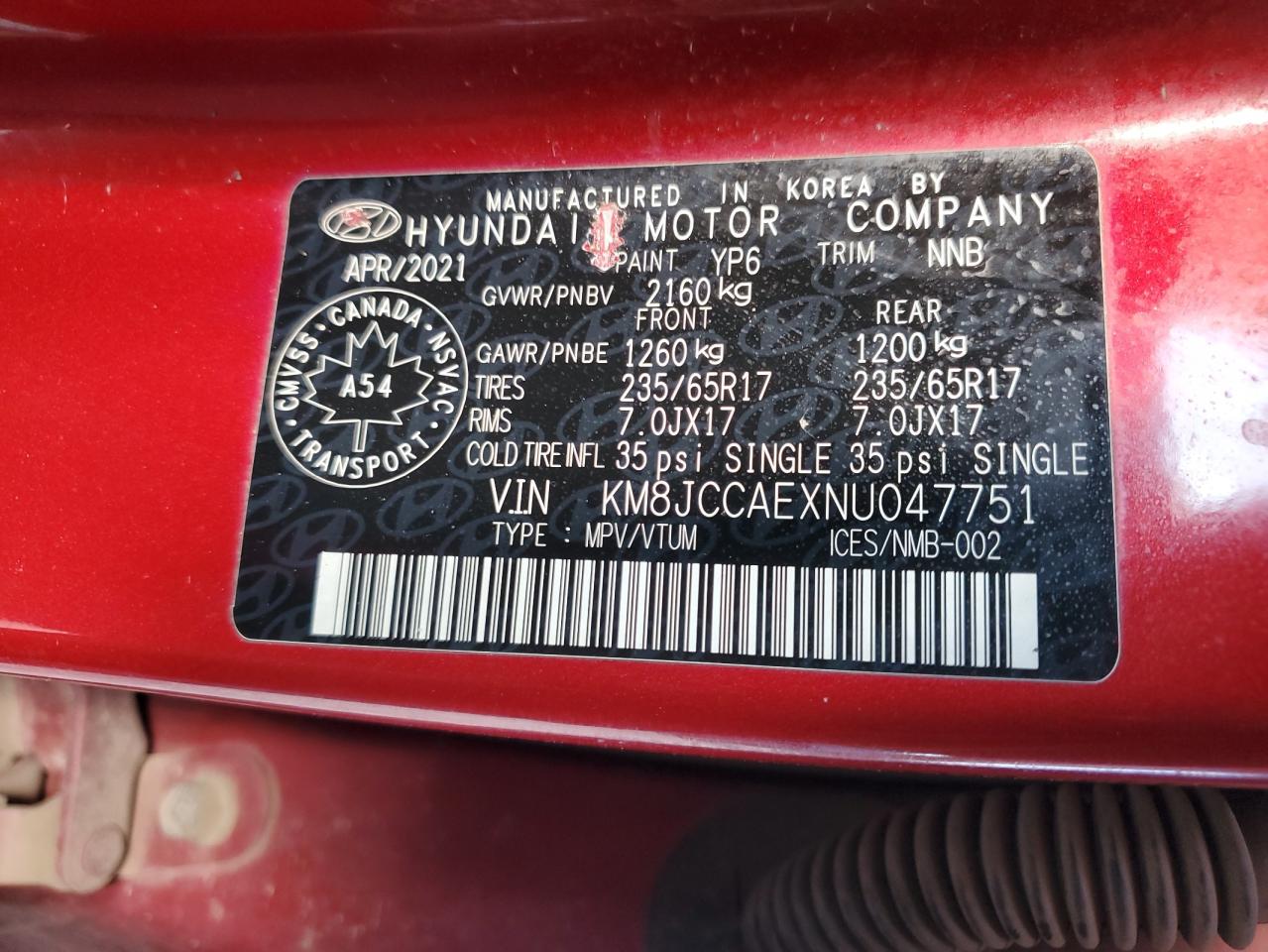 2022 Hyundai Tucson Sel VIN: KM8JCCAEXNU047751 Lot: 91767495