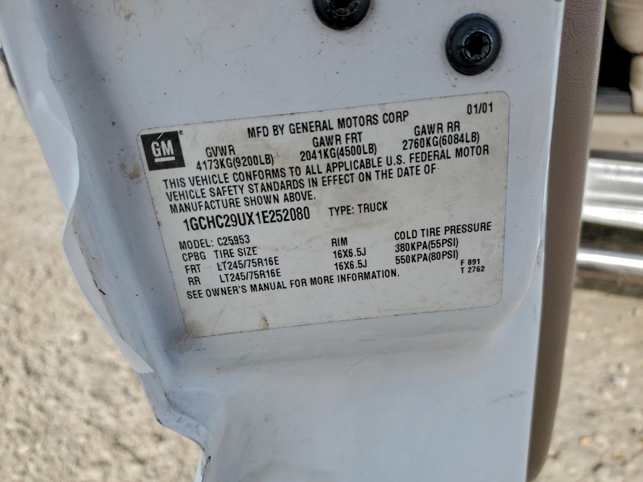 2001 Chevrolet Silverado C2500 Heavy Duty VIN: 1GCHC29UX1E252080 Lot: 93501245