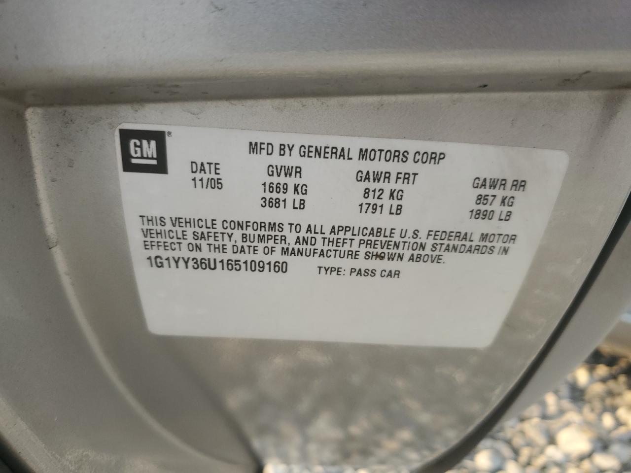 2006 Chevrolet Corvette VIN: 1G1YY36U165109160 Lot: 94353835