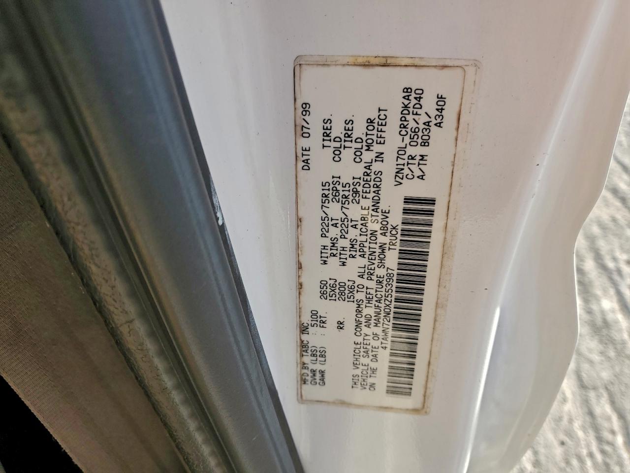 1999 Toyota Tacoma Xtracab VIN: 4TAWN72N0XZ553987 Lot: 93891635