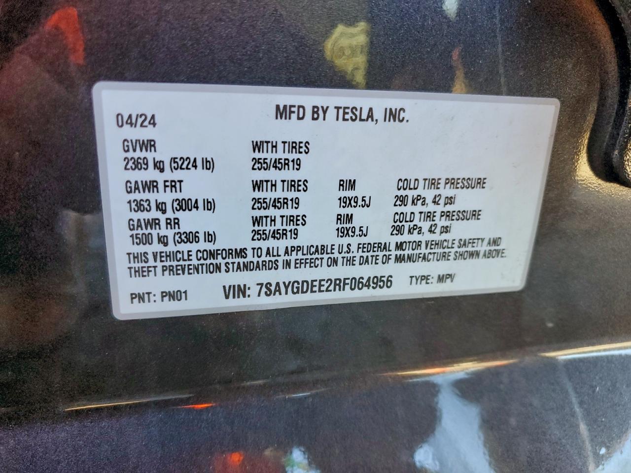 2024 Tesla Model Y VIN: 7SAYGDEE2RF064956 Lot: 94095425