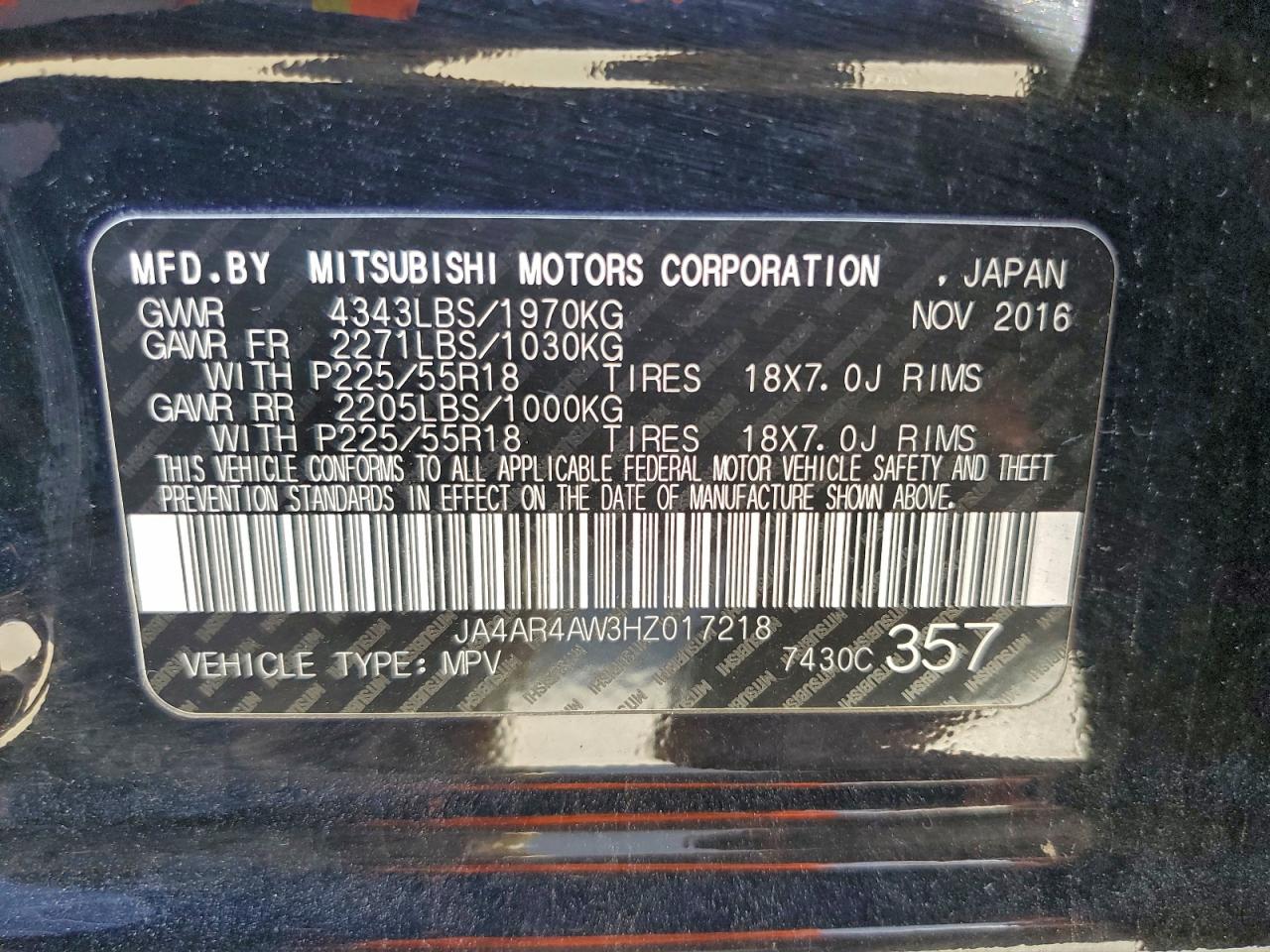 2017 Mitsubishi Outlander Sport Sel VIN: JA4AR4AW3HZ017218 Lot: 91320925