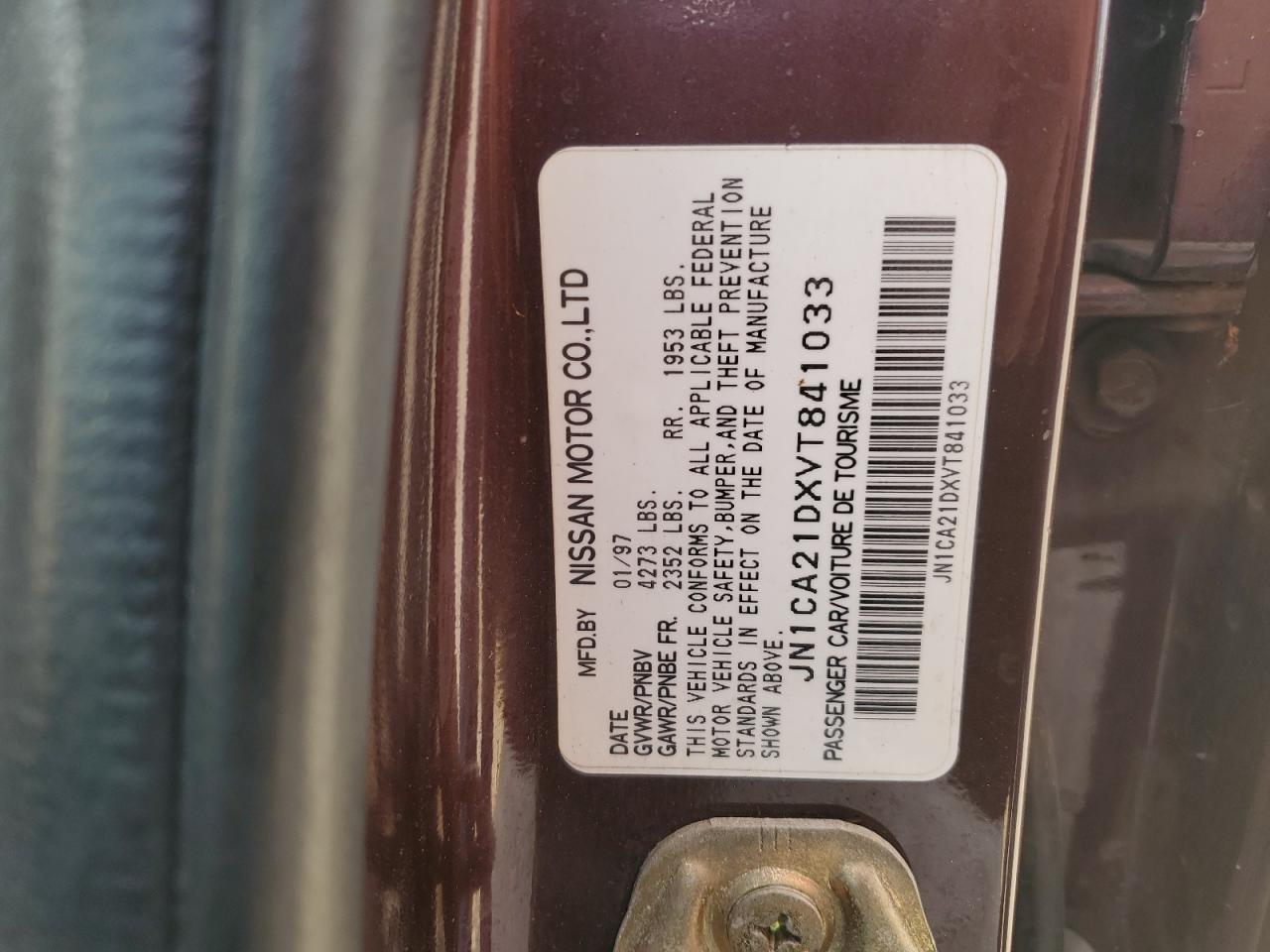 1997 Nissan Maxima Gle VIN: JN1CA21DXVT841033 Lot: 91888145