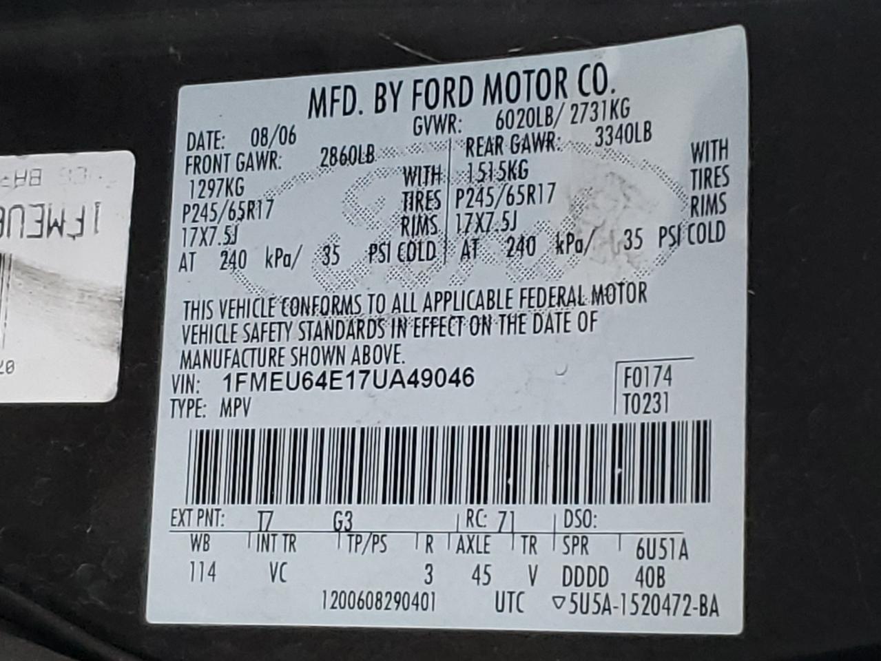 2007 Ford Explorer Eddie Bauer VIN: 1FMEU64E17UA49046 Lot: 92089375