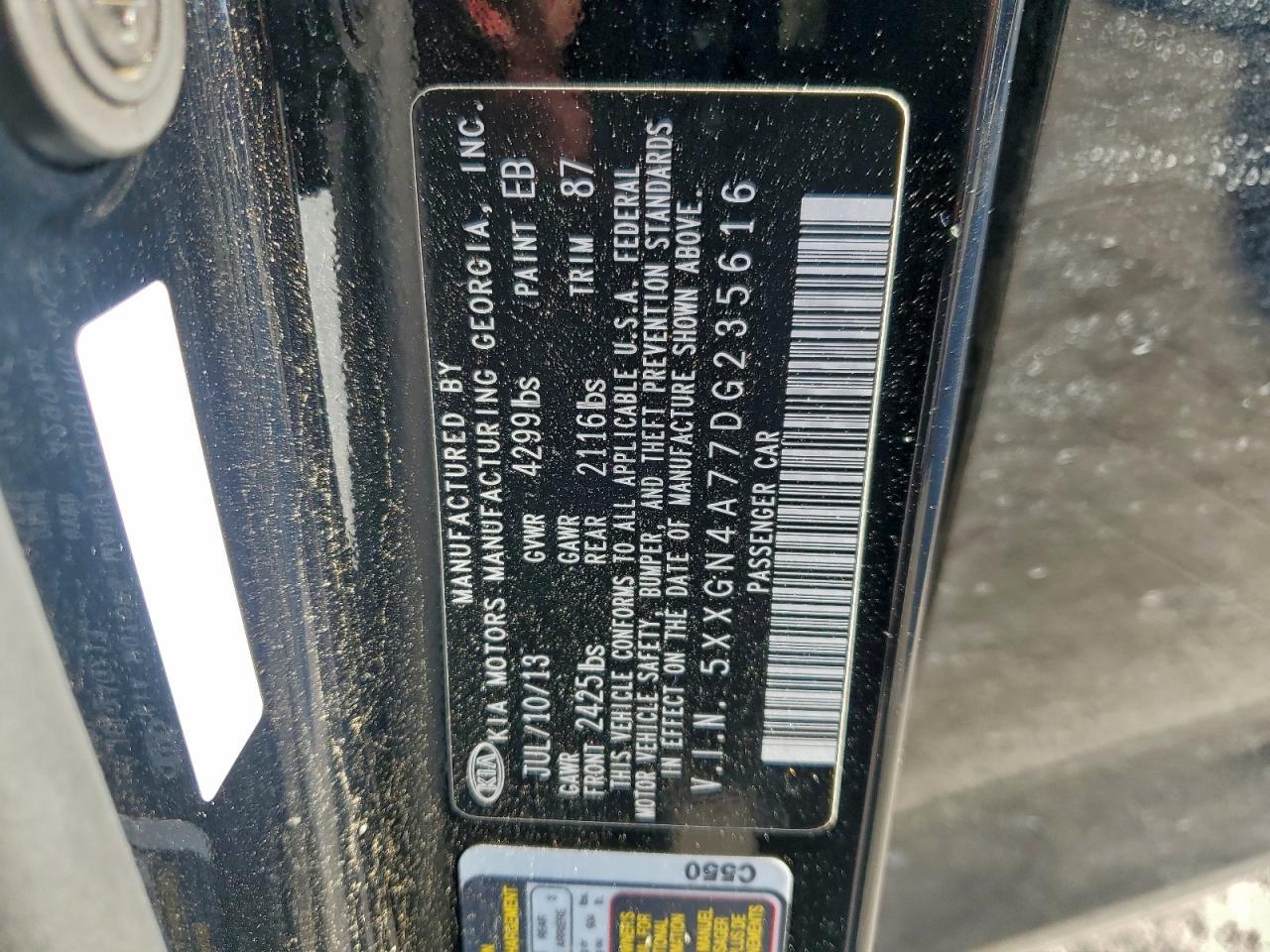 2013 Kia Optima Ex VIN: 5XXGN4A77DG235616 Lot: 94324955