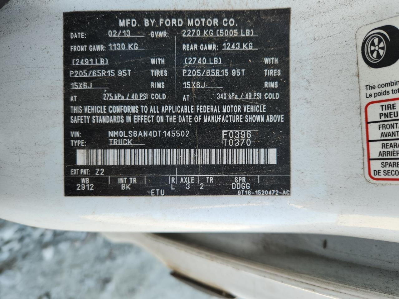 2013 Ford Transit Connect Xl VIN: NM0LS6AN4DT145502 Lot: 80565125