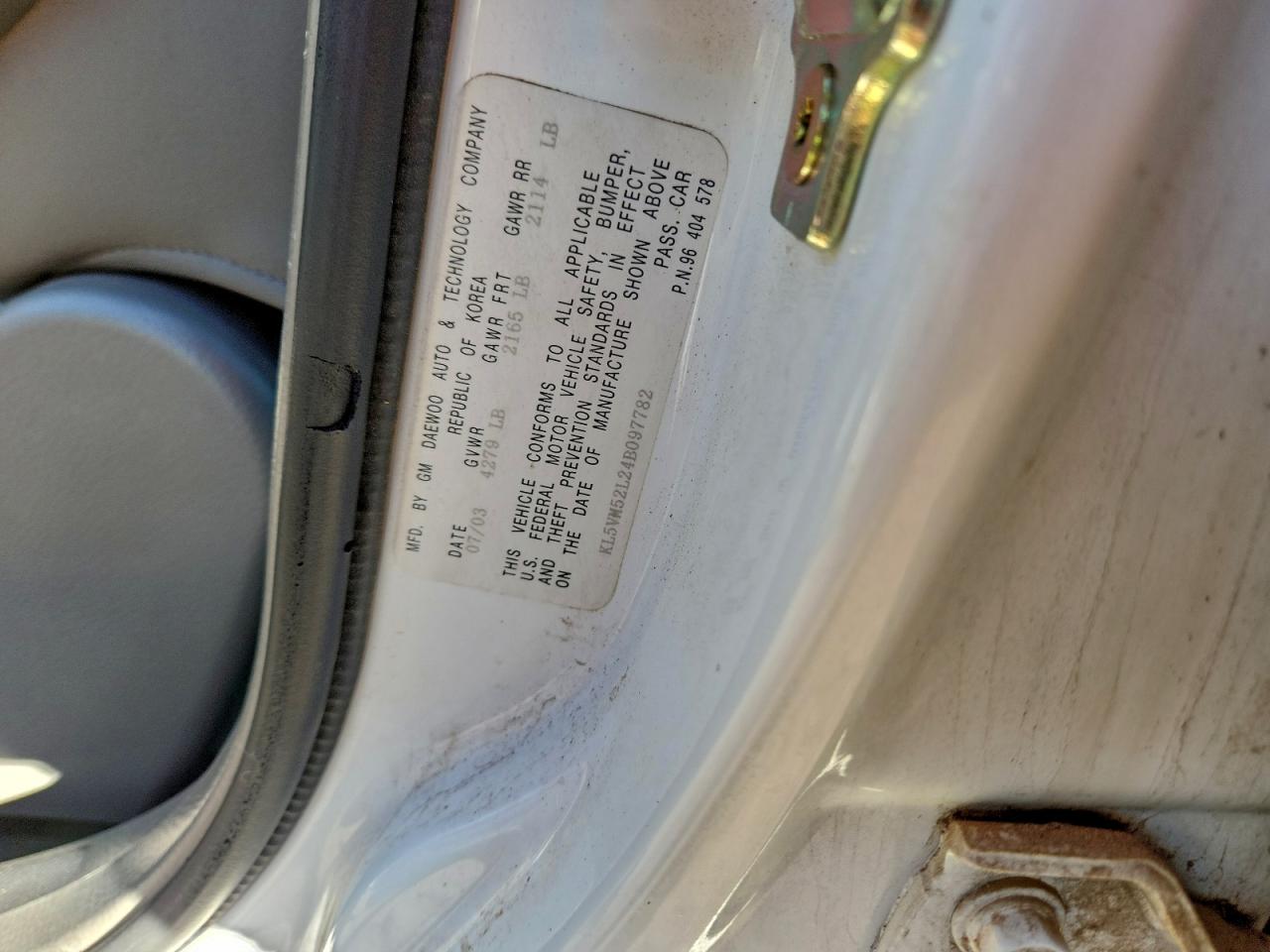 2004 Suzuki Verona Ex VIN: KL5VM52L24B097782 Lot: 92656665