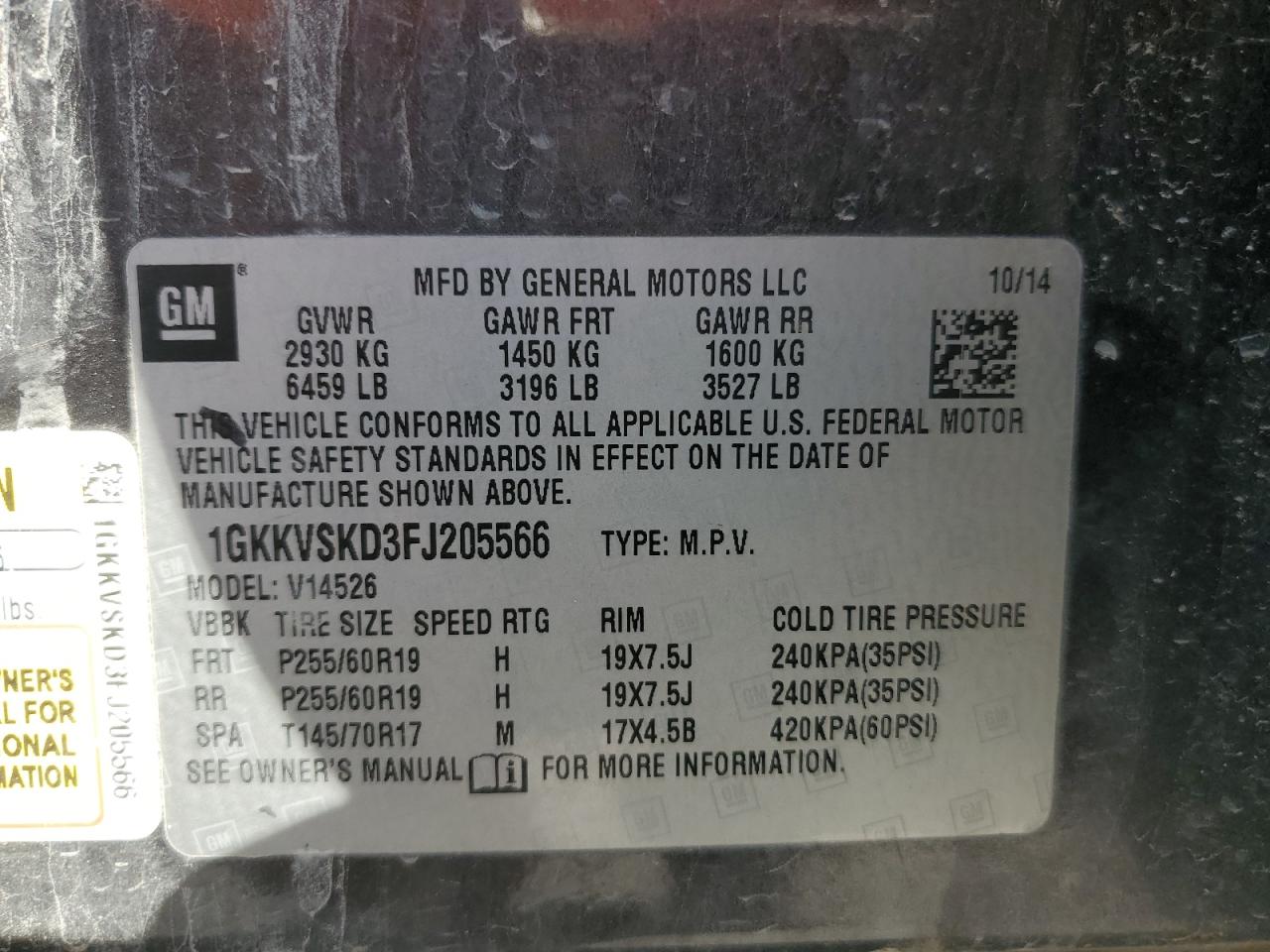 2015 GMC Acadia Slt-2 VIN: 1GKKVSKD3FJ205566 Lot: 92267285