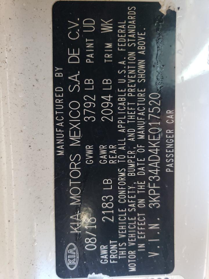 2019 Kia Forte Gt Line VIN: 3KPF34AD4KE017520 Lot: 85408395