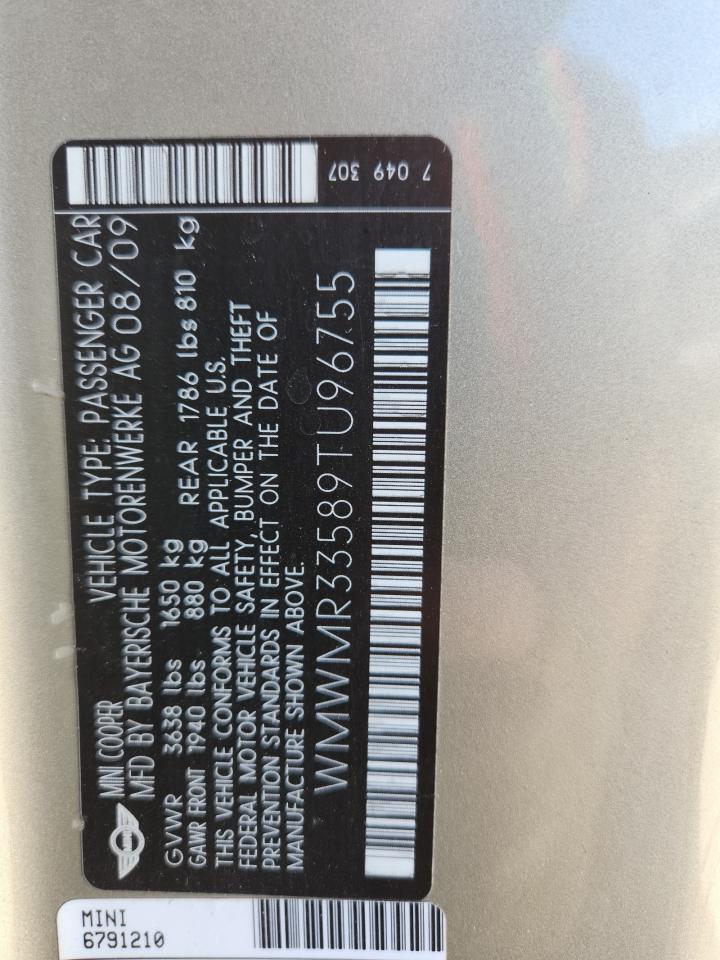 2009 Mini Cooper VIN: WMWMR33589TU96755 Lot: 91290815