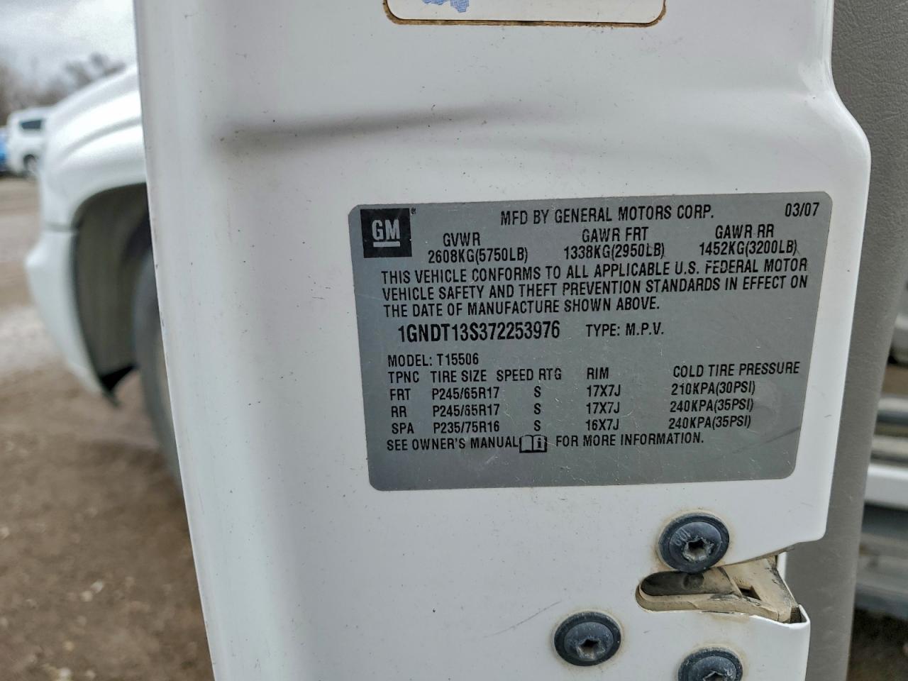 2007 Chevrolet Trailblazer Ls VIN: 1GNDT13S372253976 Lot: 94583855