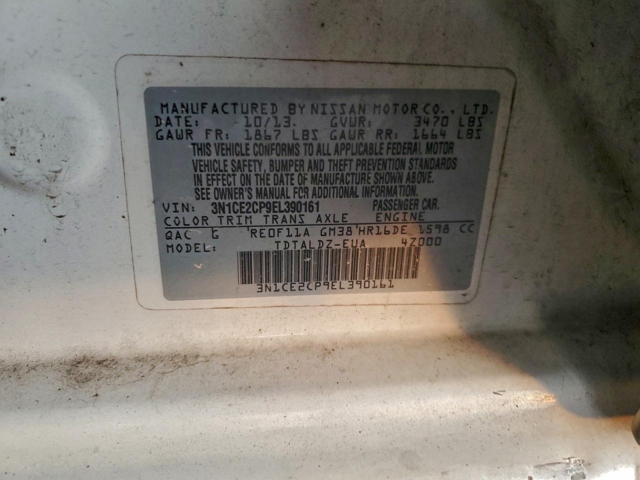 2014 Nissan Versa Note S VIN: 3N1CE2CP9EL390161 Lot: 90698625