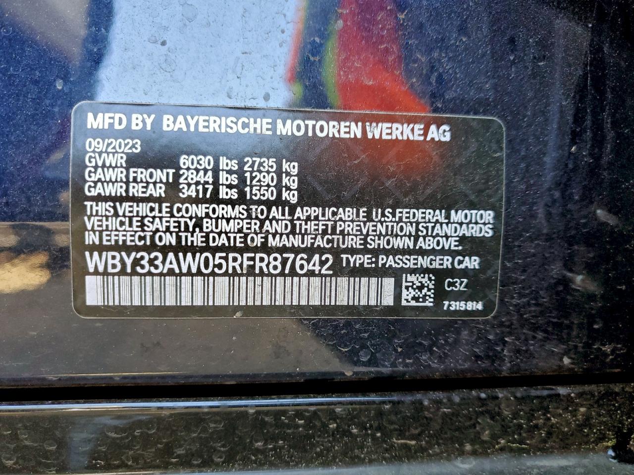 2024 BMW I4 M50 VIN: WBY33AW05RFR87642 Lot: 93975025