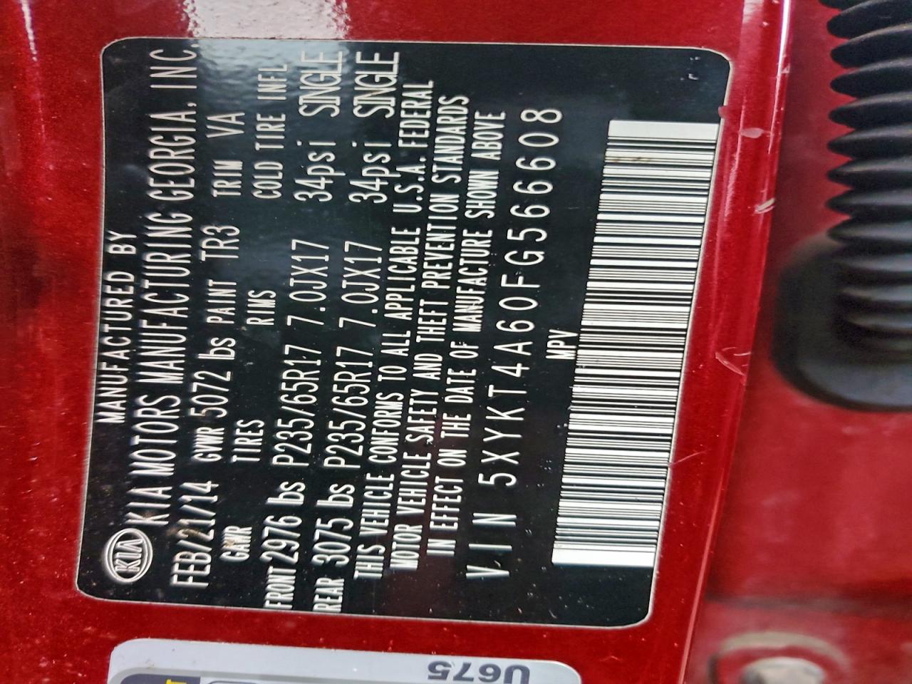 2015 Kia Sorento Lx VIN: 5XYKT4A60FG566608 Lot: 92098515