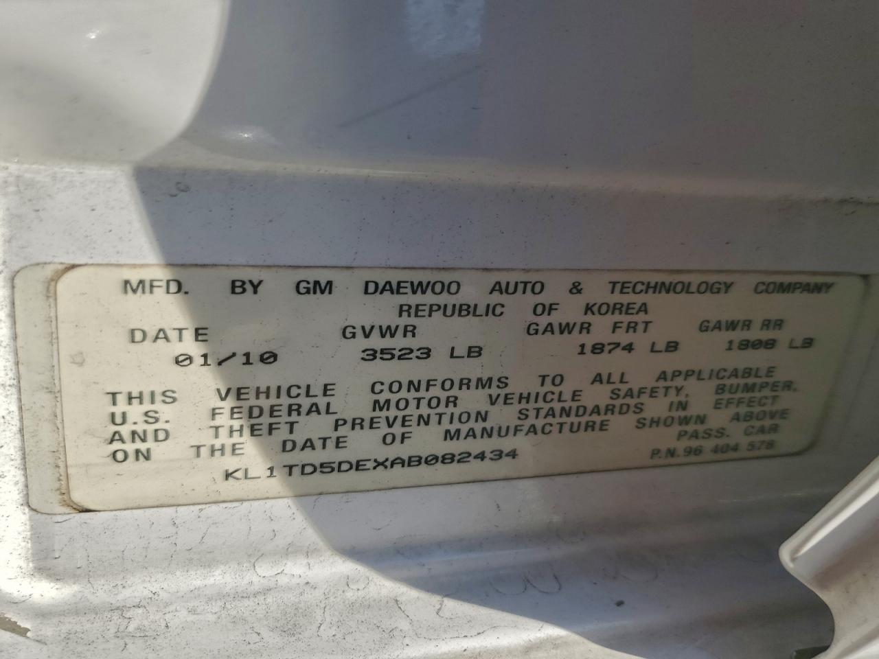 2010 Chevrolet Aveo Ls VIN: KL1TD5DEXAB082434 Lot: 94230195