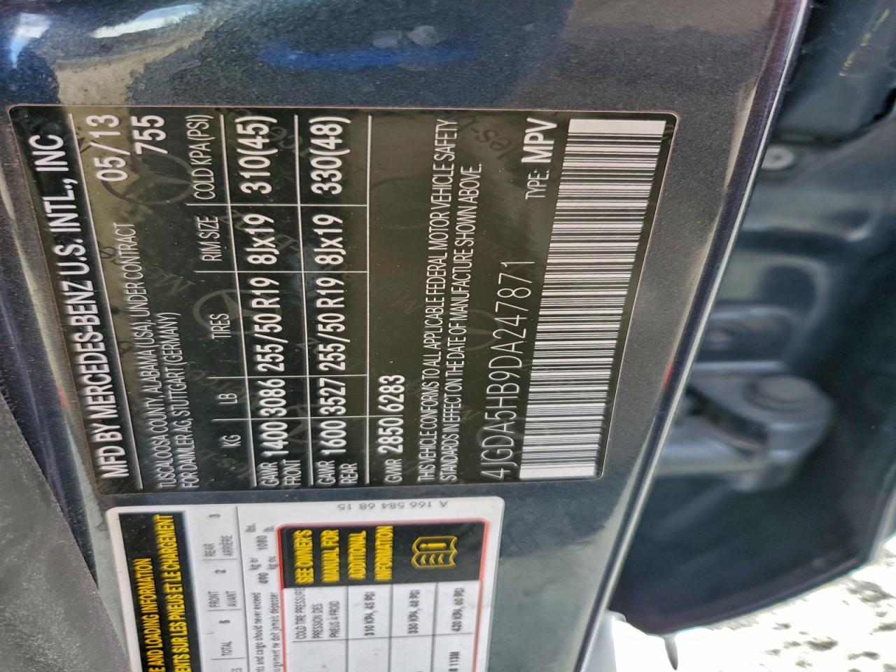 2013 Mercedes-Benz Ml 350 4Matic VIN: 4JGDA5HB9DA247871 Lot: 94348475