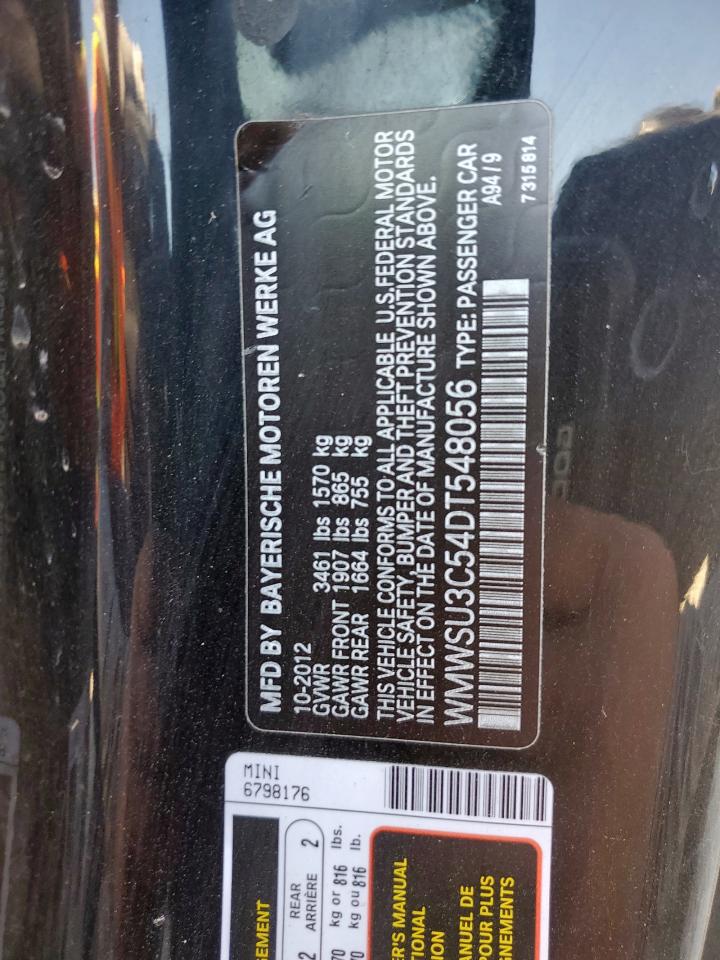 2013 Mini Cooper VIN: WMWSU3C54DT548056 Lot: 92523655