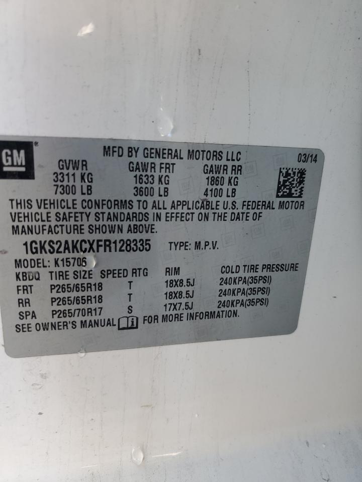 2015 GMC Yukon Sle VIN: 1GKS2AKCXFR128335 Lot: 91916135