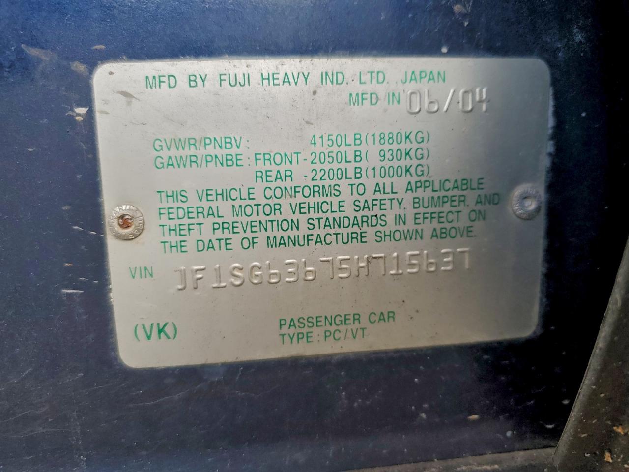 2005 Subaru Forester 2.5X VIN: JF1SG63675H715637 Lot: 93949655