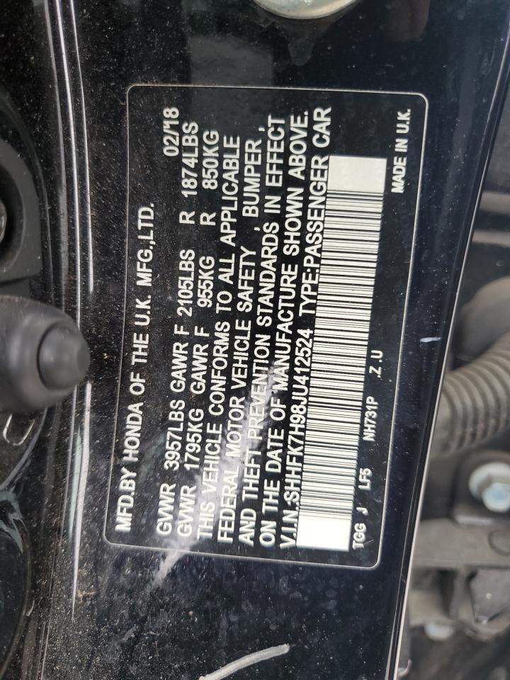 2018 Honda Civic Sport Touring VIN: SHHFK7H98JU412524 Lot: 92010325