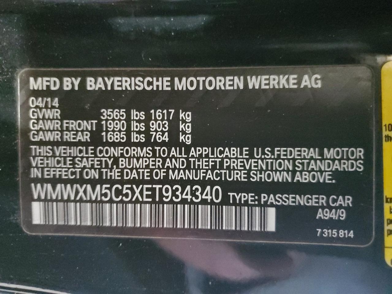 2014 Mini Cooper VIN: WMWXM5C5XET934340 Lot: 90912285