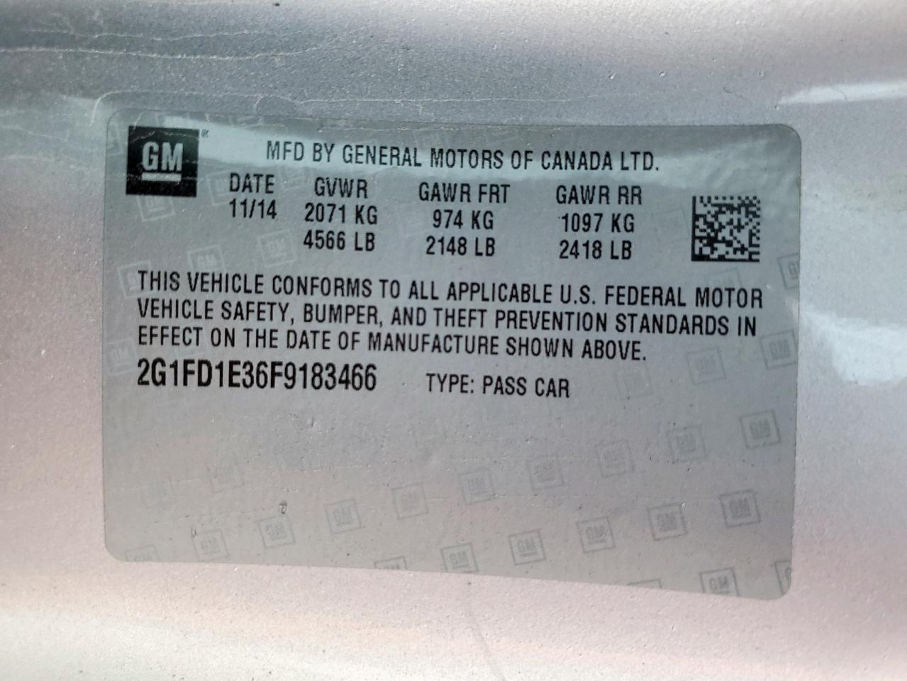 2015 Chevrolet Camaro Lt VIN: 2G1FD1E36F9183466 Lot: 93038525