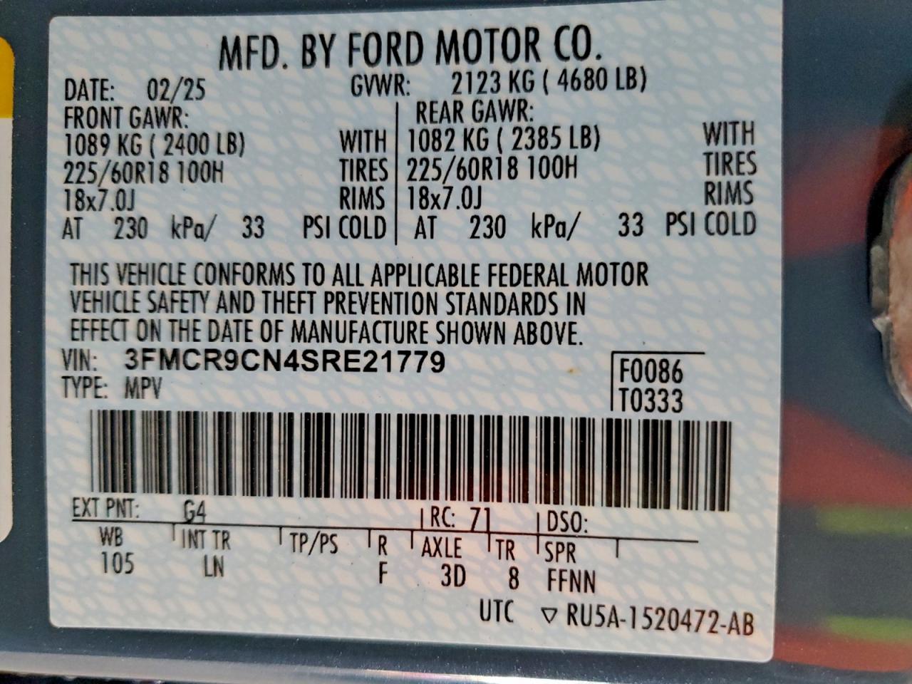 2025 Ford Bronco Sport Outer Banks VIN: 3FMCR9CN4SRE21779 Lot: 93417135